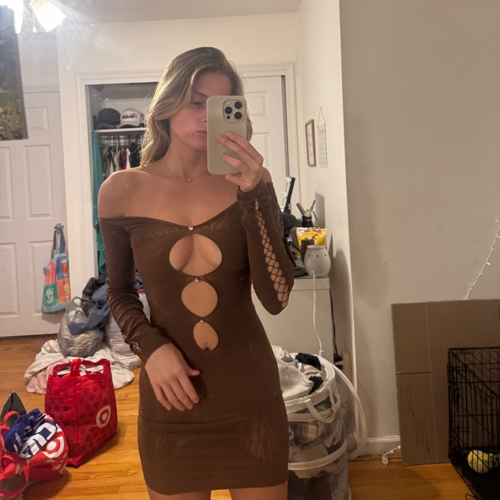 Skin Tight Mesh Cutout Mini Dress
